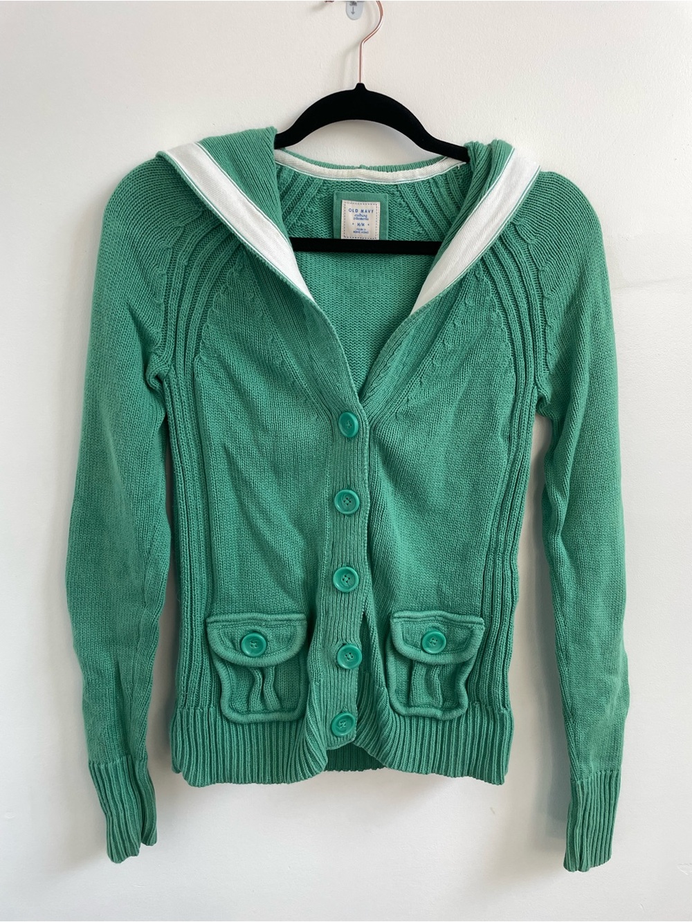 4/$30 Green Hooded Button-Front Cable Cardigan Sweater